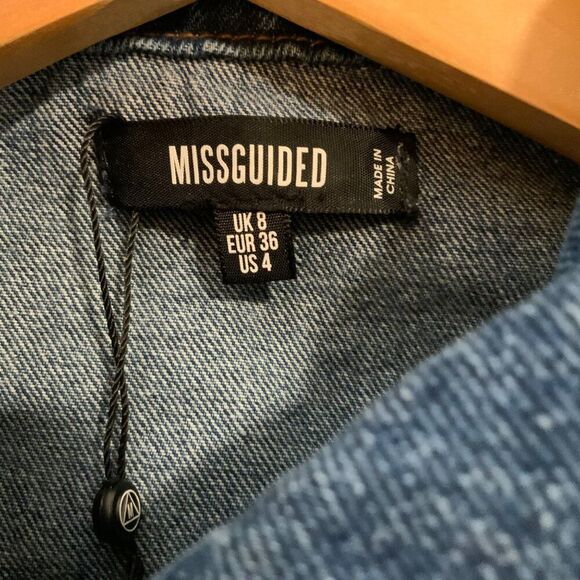 Missguided Denim Cropped Shoulder Pads Jacket Size 4 New - Picture 5 of 13